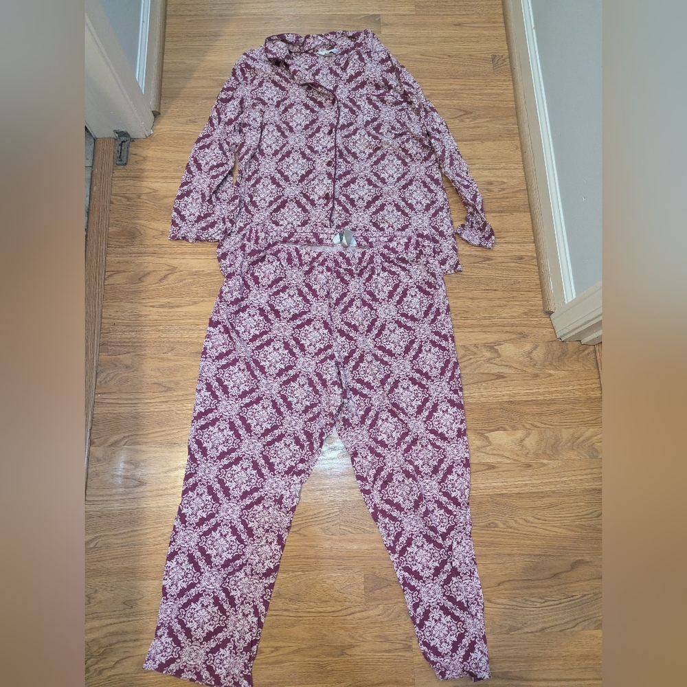 CJ Banks Maroon and White Patterned Pajama Set